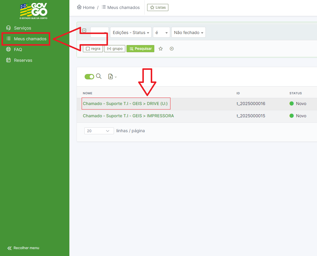Passo 4: Visualizar e Acompanhar Chamados