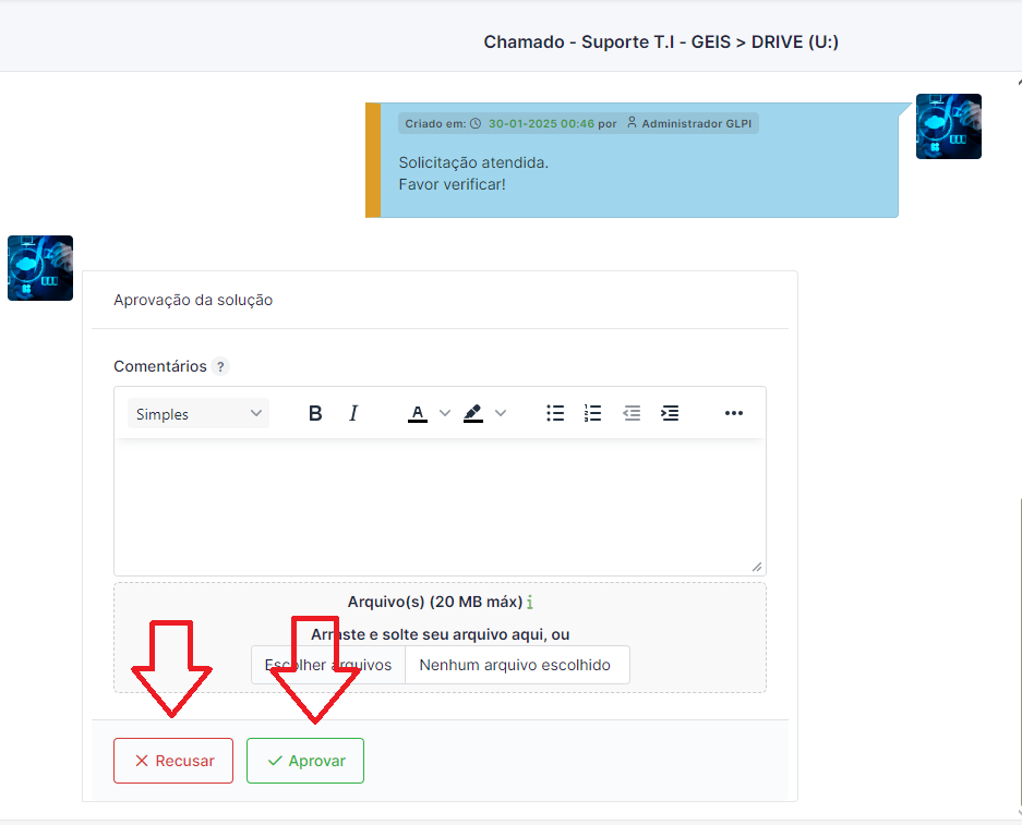 Passo 7: Aprovar ou Rejeitar Solução