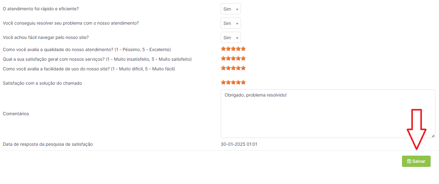 Passo 8: Pesquisa de Satisfação